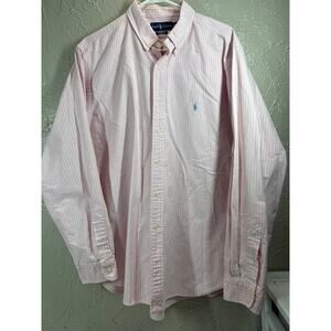 Polo Ralph Lauren Classic Fit Button Up Mens Pink White Striped Size 18 36-37
